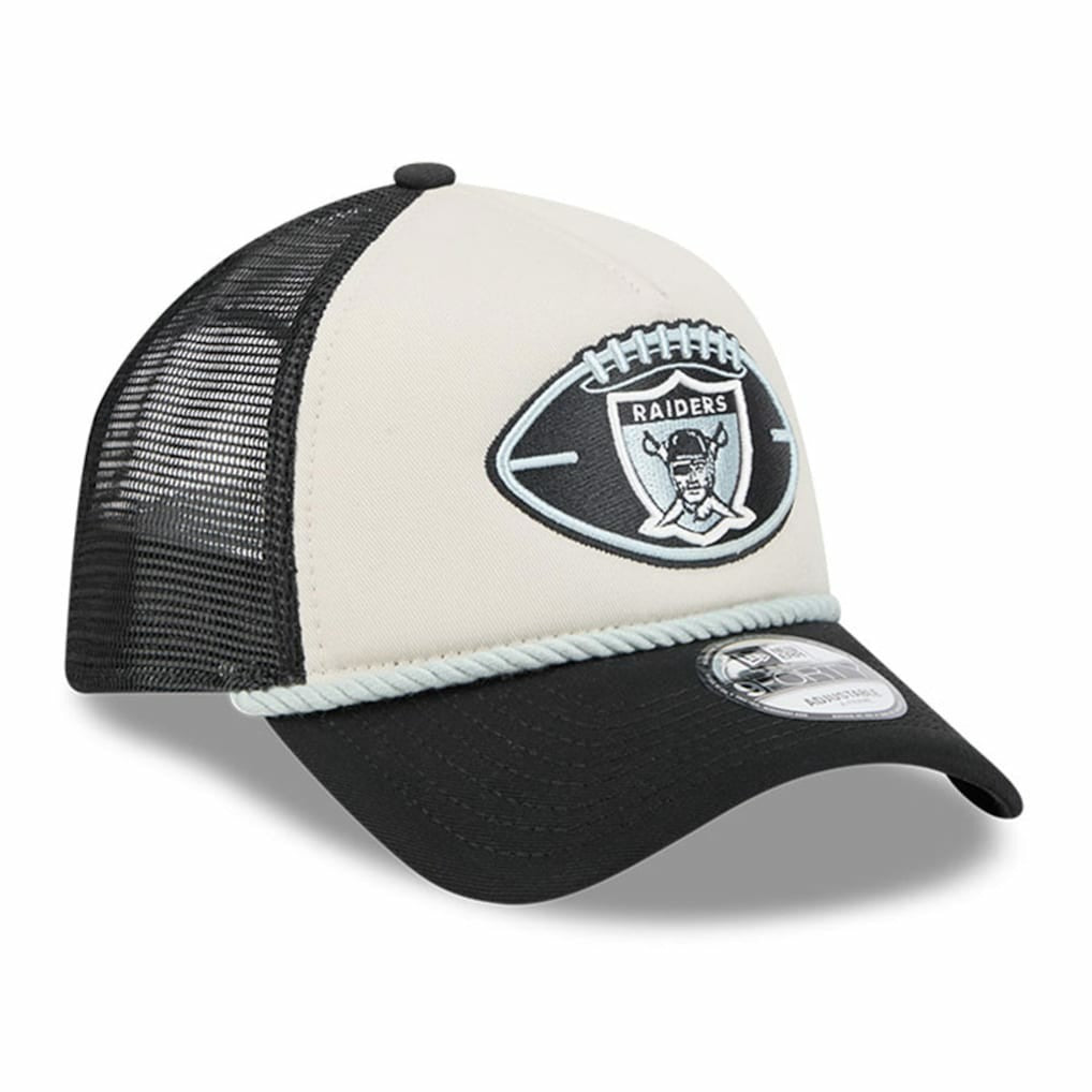 Las Vegas Raiders New Era 2024 Sideline Historic 9FORTY A-Frame Trucker Adjustable Hat Stone/Black | NFL