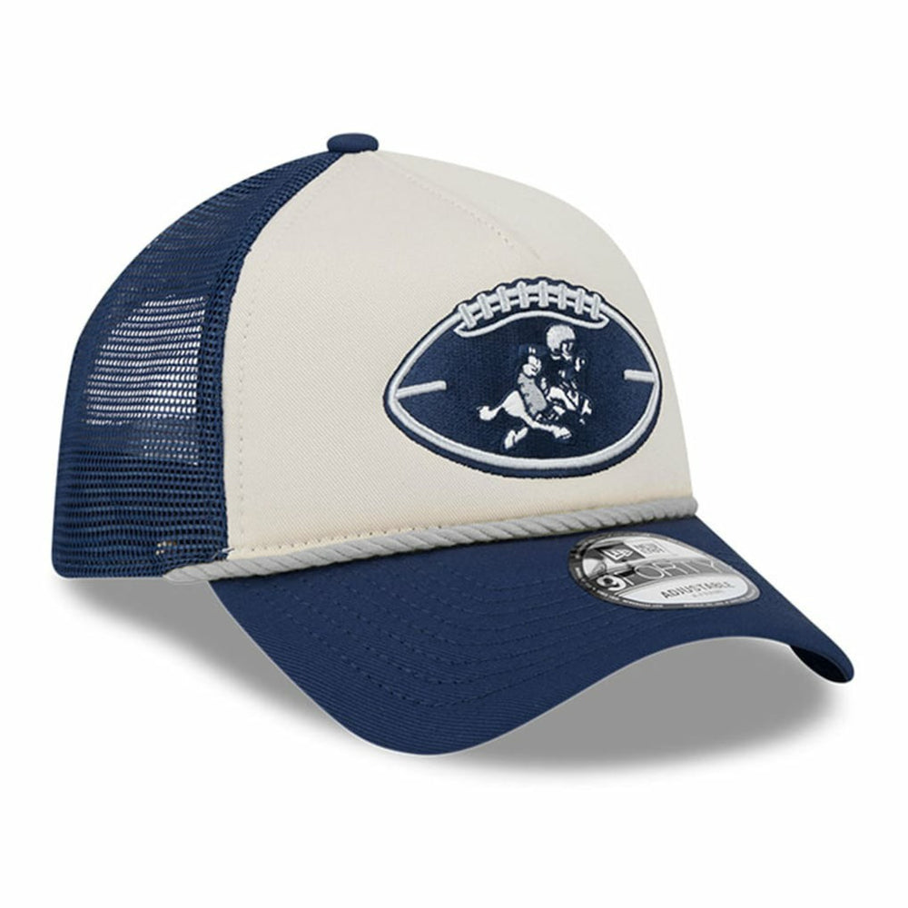 Dallas Cowboys New Era Youth 2024 Sideline Historic 9FORTY A-Frame Trucker Adjustable Hat Stone/Navy | NFL