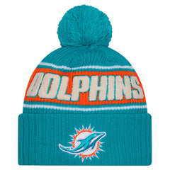 Miami Dolphins New Era 2024 Sideline Cuffed Knit Hat with Pom Aqua | NFL