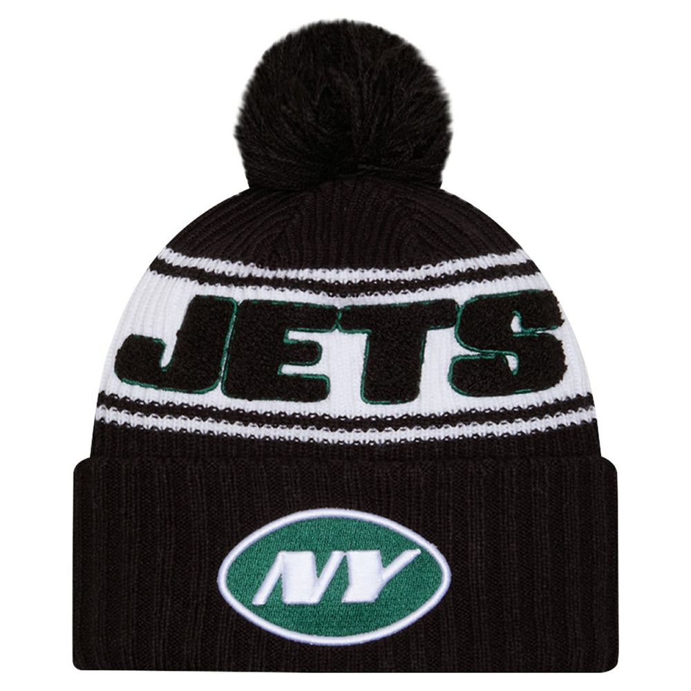 New York Jets New Era 2024 Sideline Cuffed Knit Hat with Pom Black | NFL