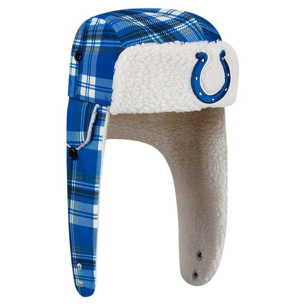 Indianapolis Colts New Era Sideline Plaid Sherpa Trapper Hat Royal | NFL