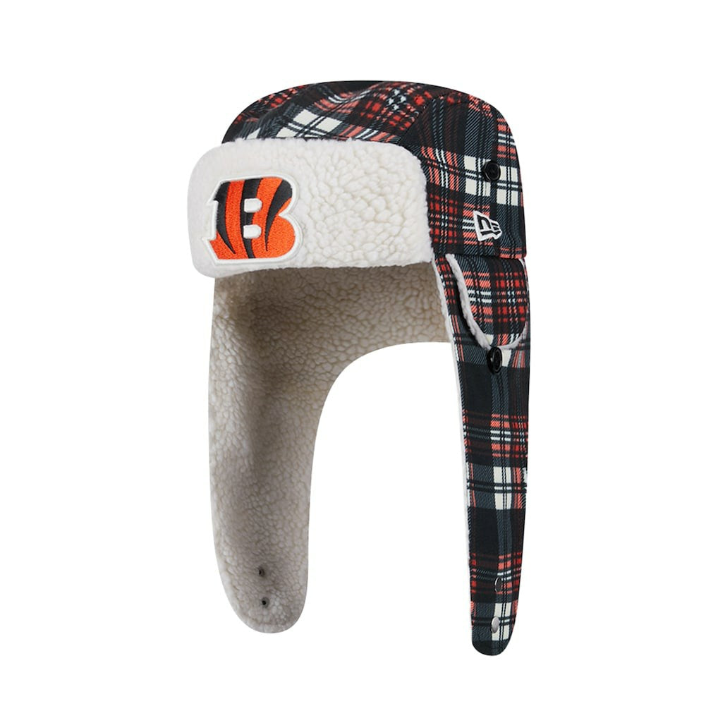 Cincinnati Bengals New Era Sideline Plaid Sherpa Trapper Hat Black | NFL