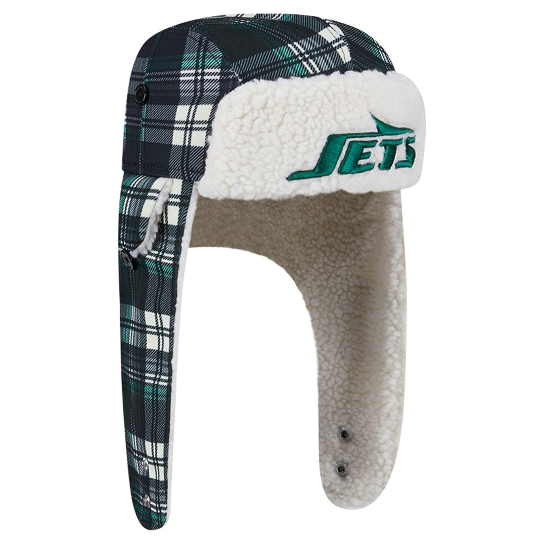 New York Jets New Era Sideline Plaid Sherpa Trapper Hat Black | NFL