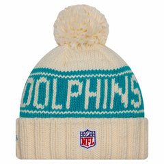 Miami Dolphins New Era Women's 2024 Sideline Cuffed Knit Hat with Pom Cream | NFL