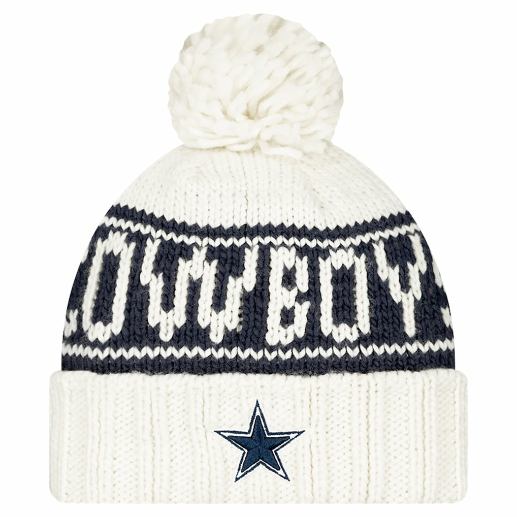 Dallas Cowboys New Era Women's 2024 Sideline Cuffed Knit Hat with Pom White | NFL
