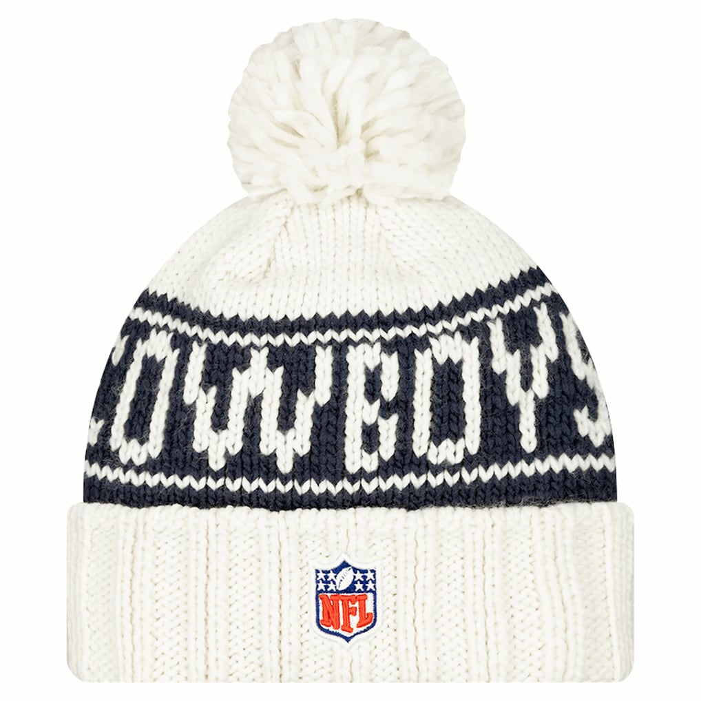 Dallas Cowboys New Era Women's 2024 Sideline Cuffed Knit Hat with Pom White | NFL