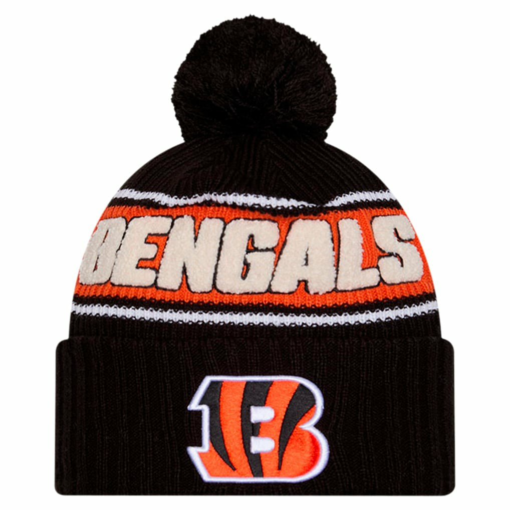 Cincinnati Bengals New Era Youth 2024 Sideline Sport Cuffed Knit Hat with Pom Black | NFL