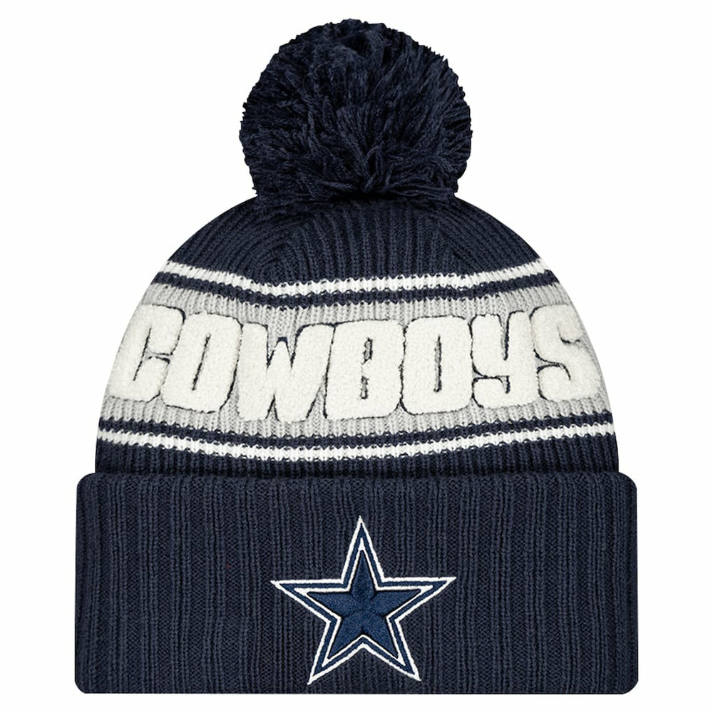 Dallas Cowboys New Era Youth 2024/25 Sideline Cuffed Knit Hat with Pom Navy | NFL