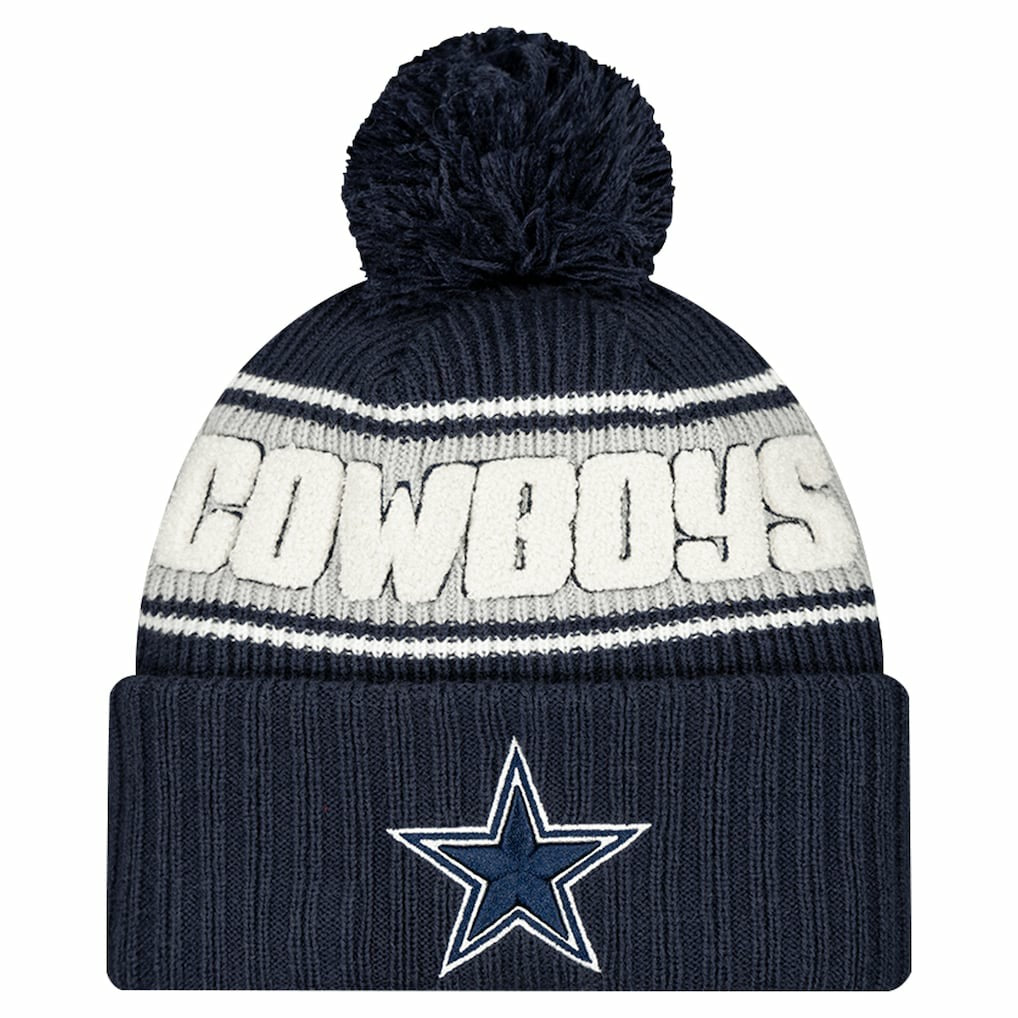 Dallas Cowboys New Era Youth 2024/25 Sideline Cuffed Knit Hat with Pom Navy | NFL
