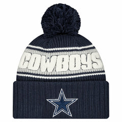 Dallas Cowboys New Era Youth 2024/25 Sideline Cuffed Knit Hat with Pom Navy | NFL
