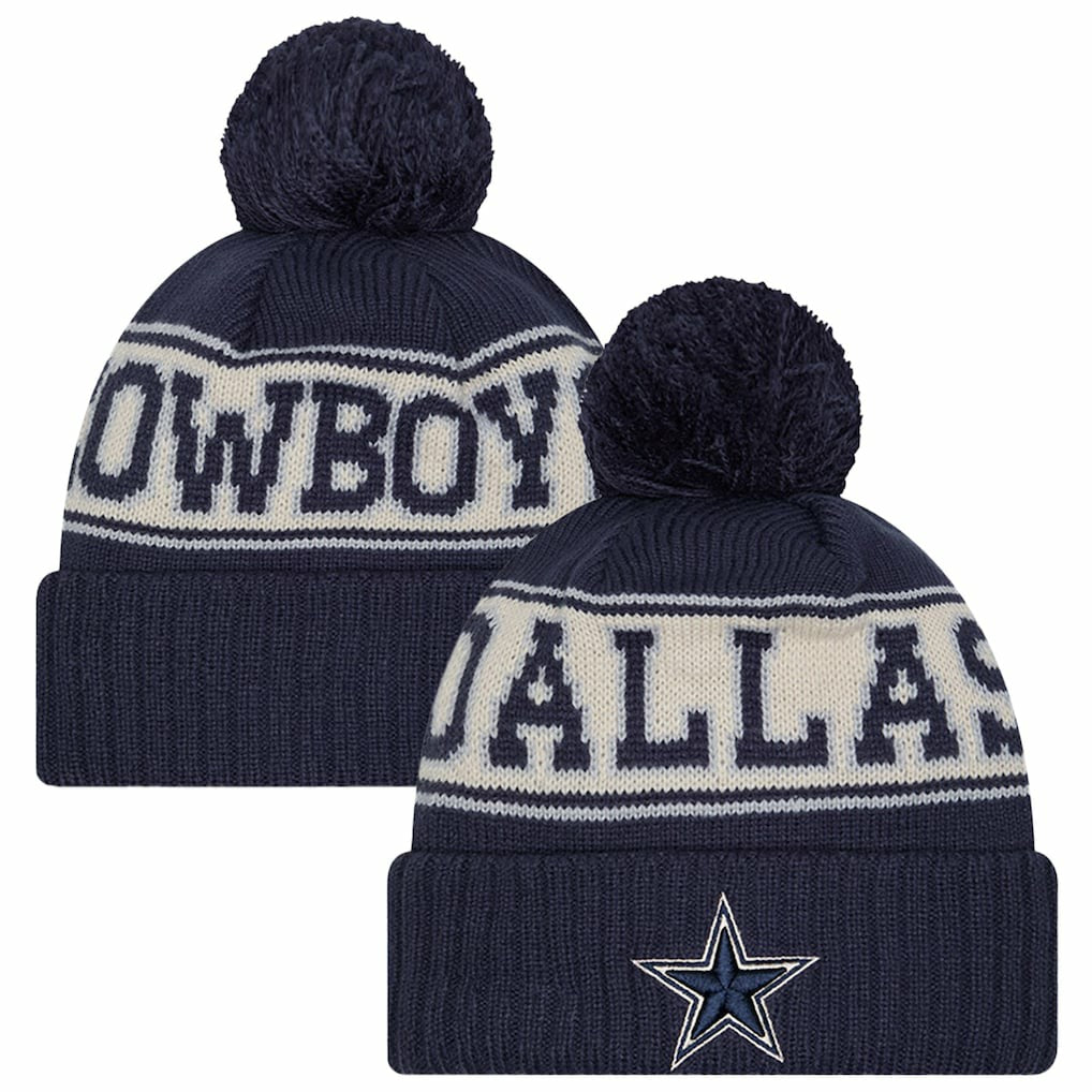 Dallas Cowboys New Era Retro Cuffed Knit Hat with Pom Navy | NFL