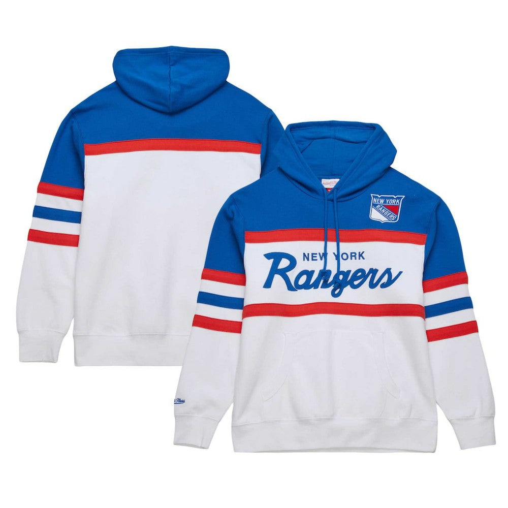 New York Rangers Mitchell & Ness Head Coach Pullover Hoodie - White/Blue - NHL