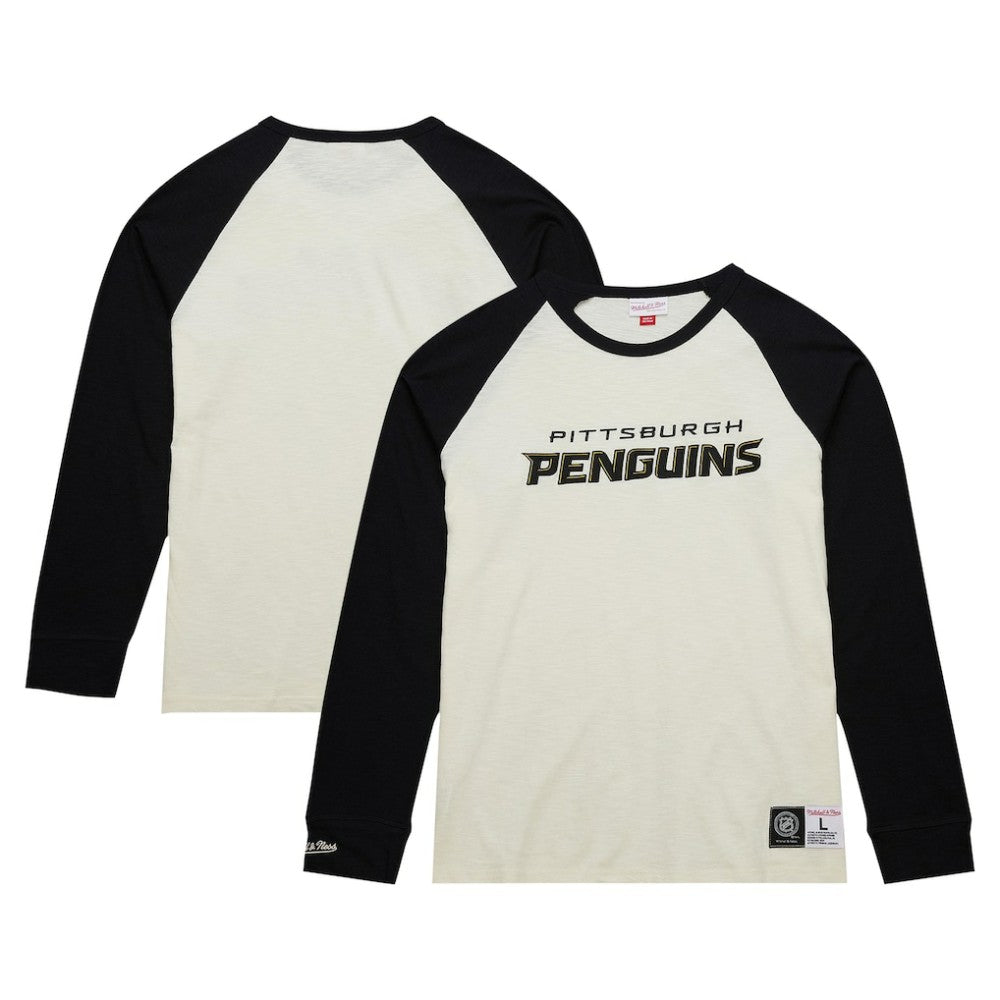 Pittsburgh Penguins Mitchell & Ness Legendary Slub Vintage Raglan Long Sleeve T-Shirt - Cream - NHL