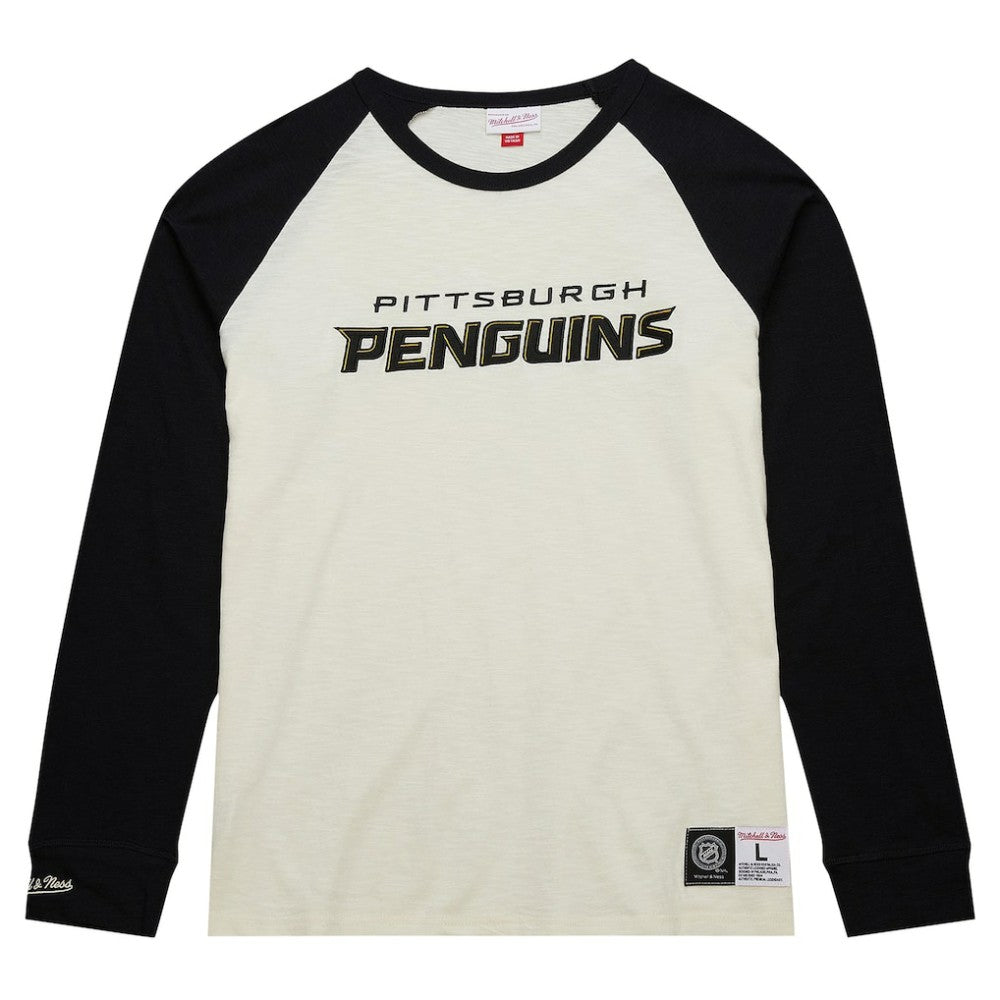 Pittsburgh Penguins Mitchell & Ness Legendary Slub Vintage Raglan Long Sleeve T-Shirt - Cream - NHL