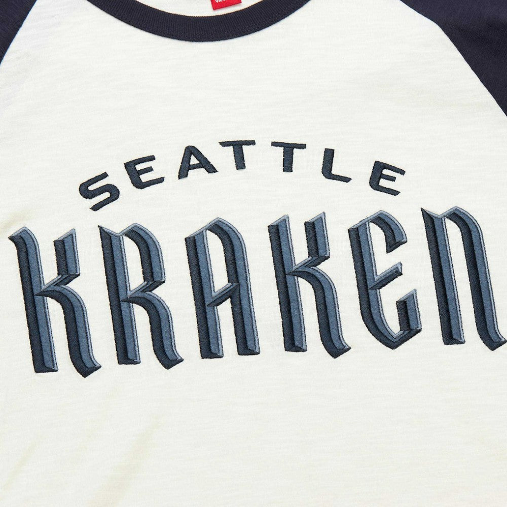 Seattle Kraken Mitchell & Ness Legendary Slub Vintage Raglan Long Sleeve T-Shirt - Cream - NHL