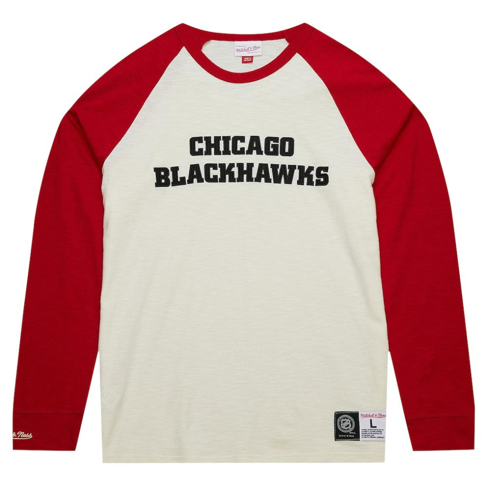Chicago Blackhawks Mitchell & Ness Legendary Slub Vintage Raglan Long Sleeve T-Shirt - Cream - NHL