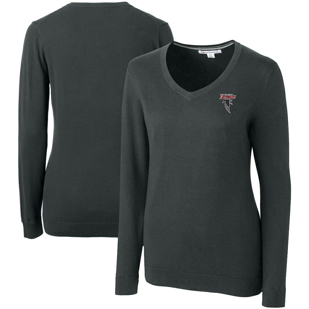 Atlanta Falcons Cutter & Buck Women's Throwback Logo Lakemont Tri-Blend V-Neck Pullover Sweater Heather Charcoal | NFL