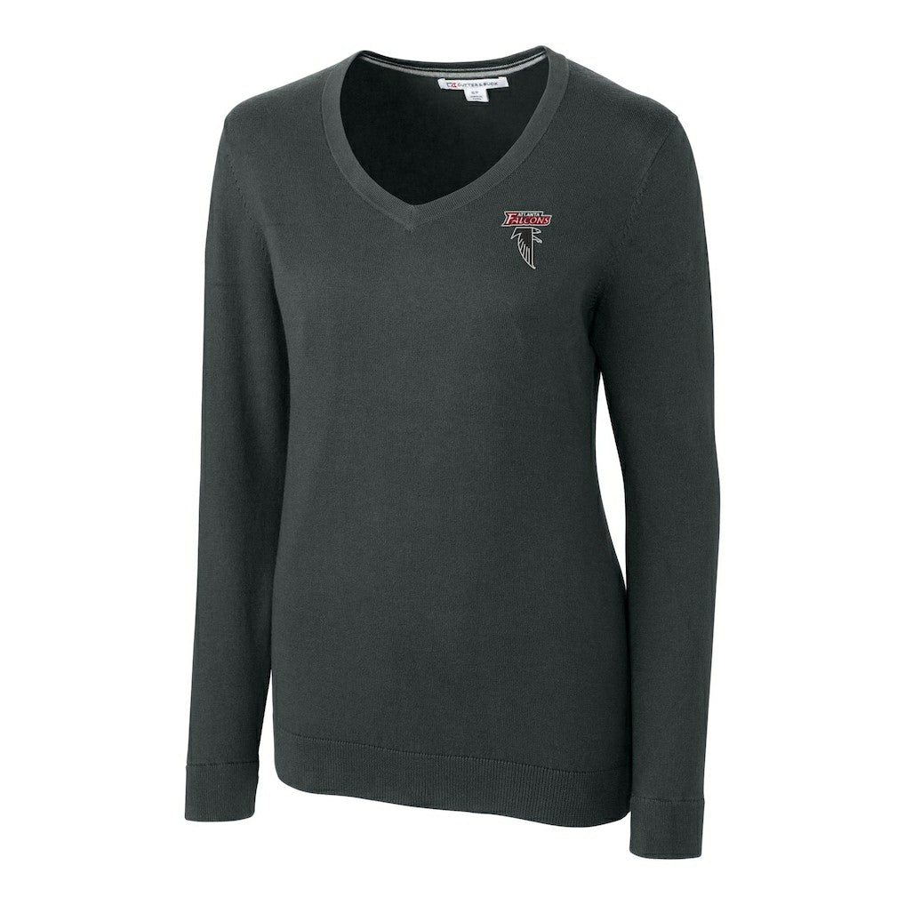 Atlanta Falcons Cutter & Buck Women's Throwback Logo Lakemont Tri-Blend V-Neck Pullover Sweater Heather Charcoal | NFL