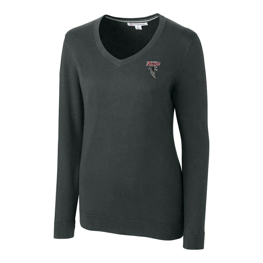 Atlanta Falcons Cutter & Buck Women's Throwback Logo Lakemont Tri-Blend V-Neck Pullover Sweater Heather Charcoal | NFL