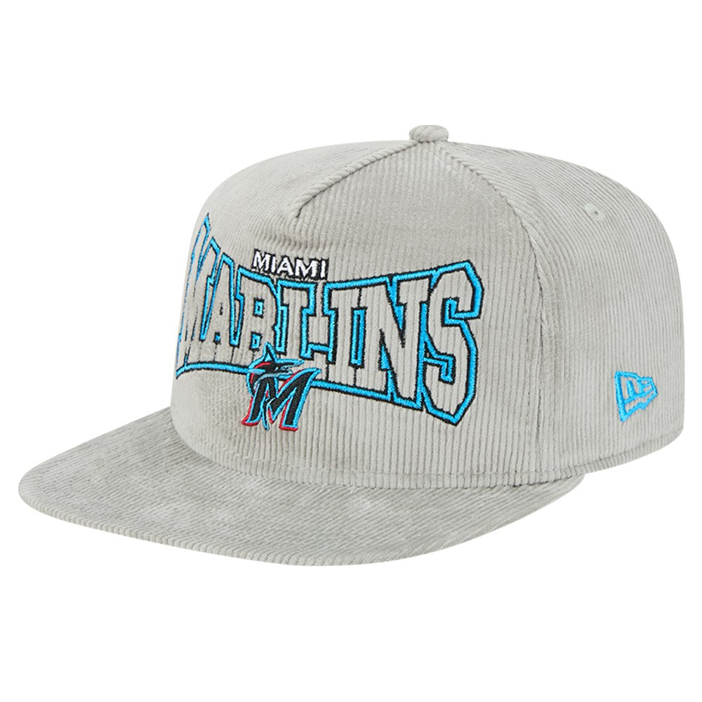 New Era Miami Marlins Gray Corduroy Golfer Snapback Hat Hats - MLB