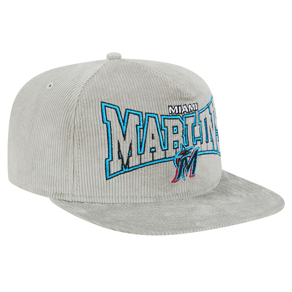 New Era Miami Marlins Gray Corduroy Golfer Snapback Hat Hats - MLB