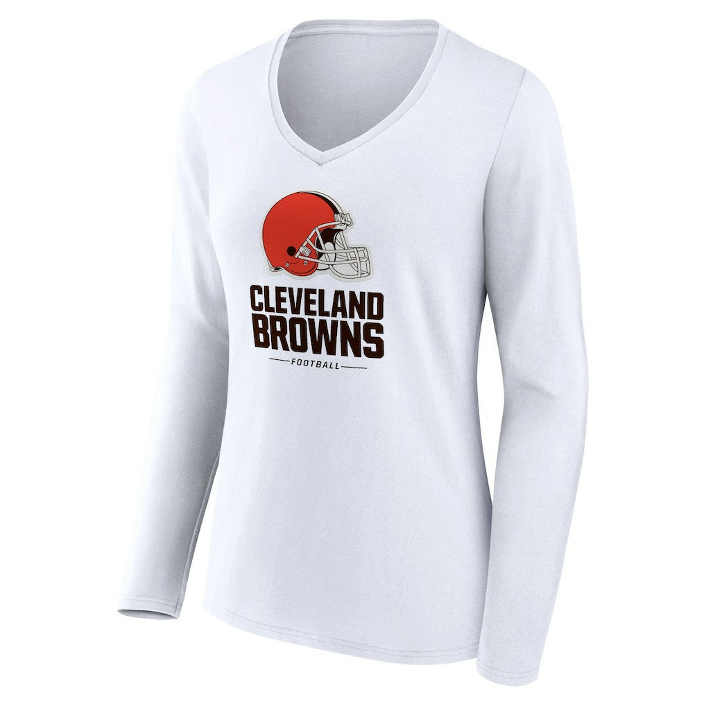 Cleveland Browns Women's Team Lockup Long Sleeve V-Neck T-Shirt White | NFL