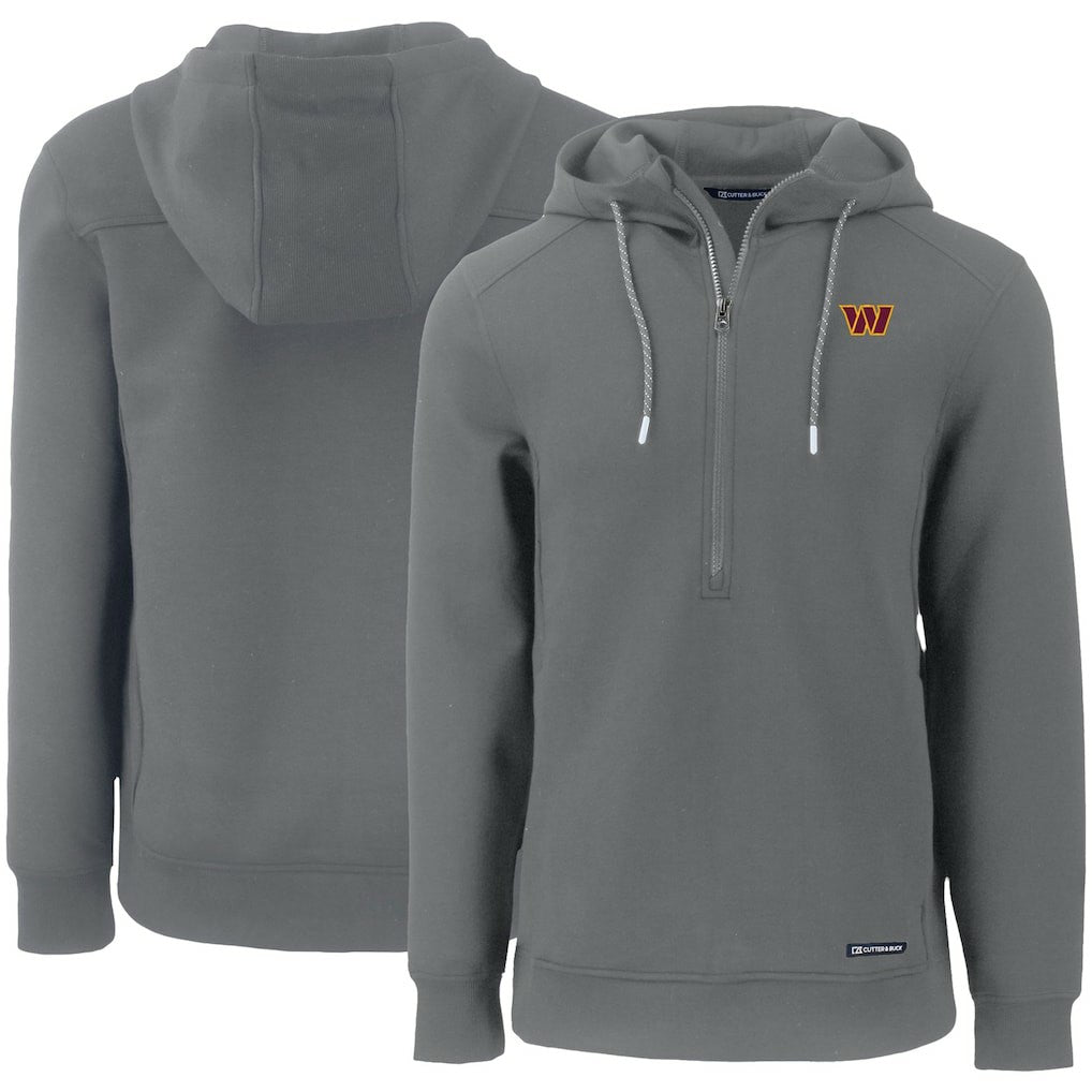 Washington Commanders Cutter & Buck Primary Mark Roam Eco Recycled Half-Zip Pullover Hoodie Gray | NFL