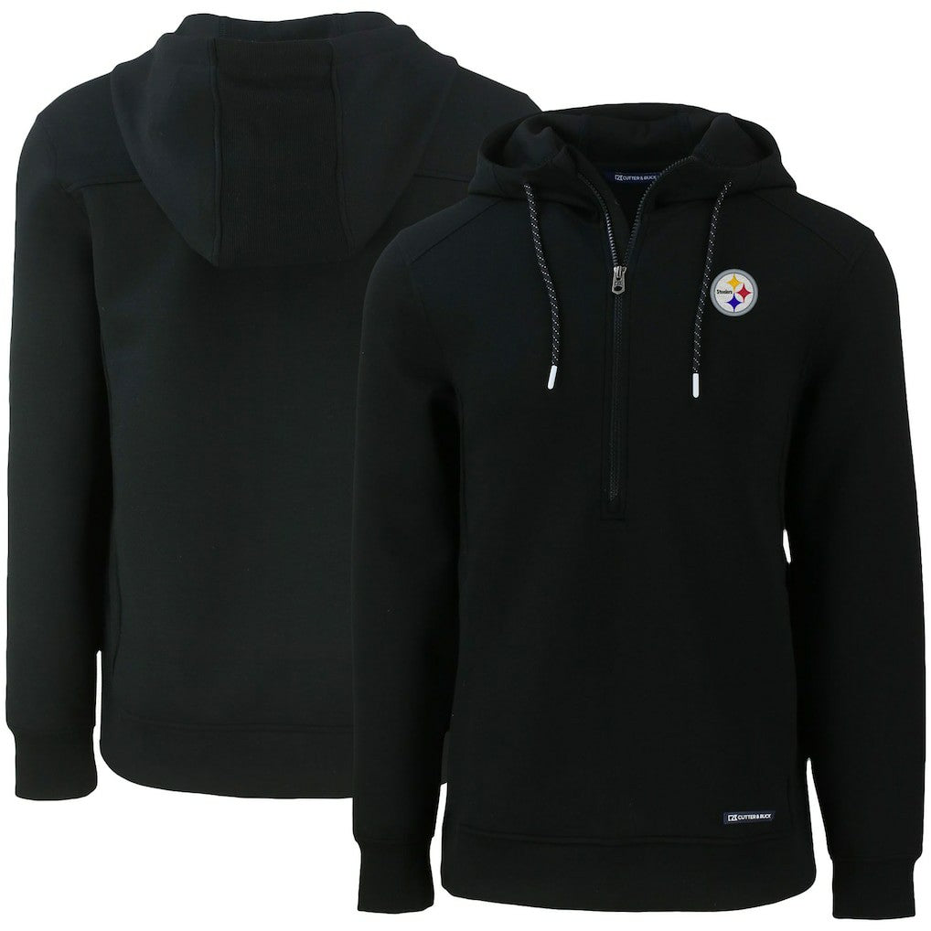 Pittsburgh Steelers Cutter & Buck Primary Mark Roam Eco Recycled Half-Zip Pullover Hoodie Black | NFL