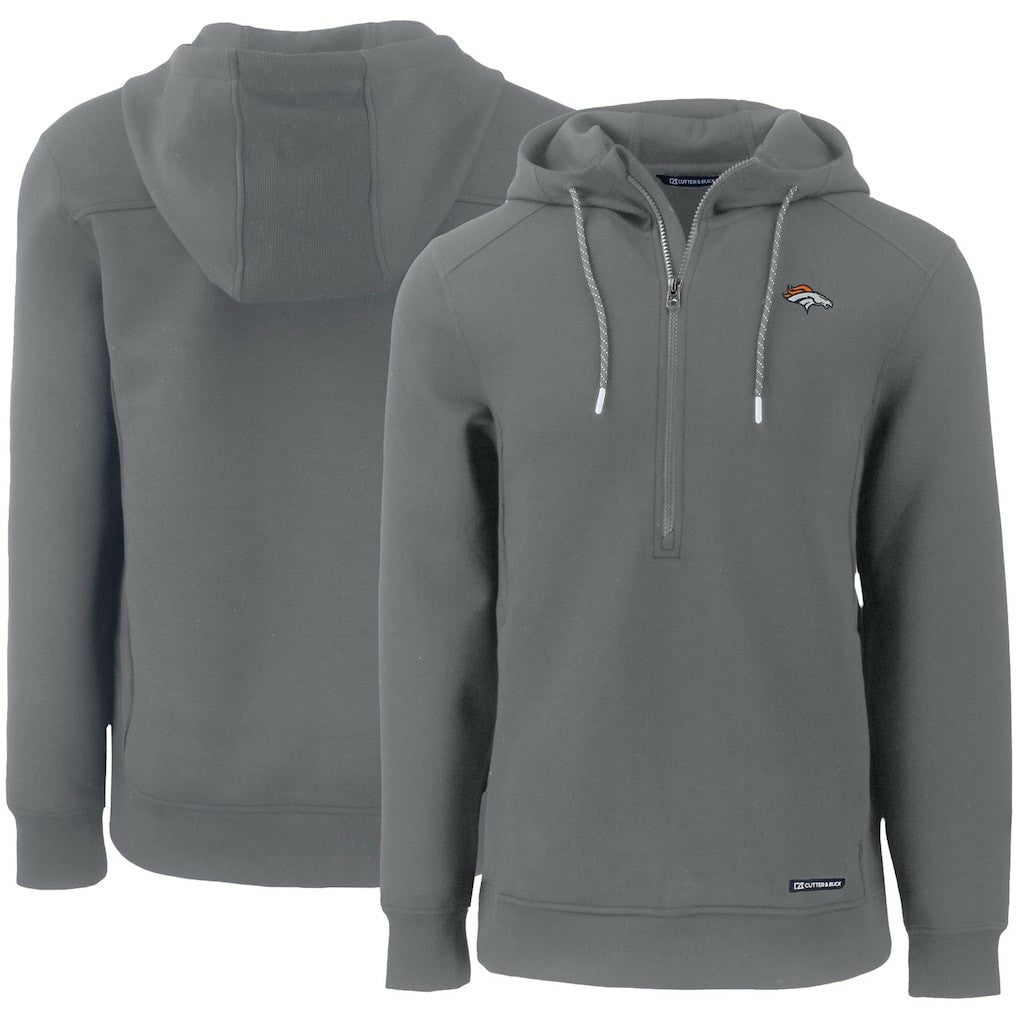 Denver Broncos Cutter & Buck Primary Mark Roam Eco Recycled Half-Zip Pullover Hoodie Gray | NFL