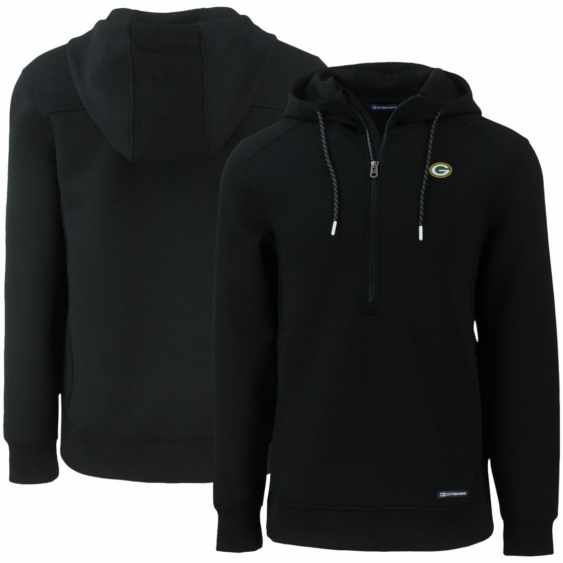 Green Bay Packers Cutter & Buck Primary Mark Roam Eco Recycled Half-Zip Pullover Hoodie Black | NFL