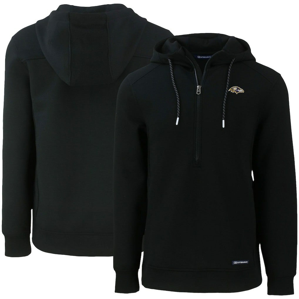 Baltimore Ravens Cutter & Buck Primary Mark Roam Eco Recycled Half-Zip Pullover Hoodie Black | NFL