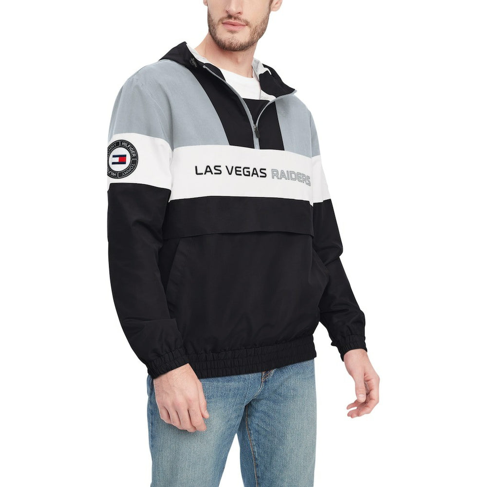 Las Vegas Raiders Tommy Hilfiger Enzo Half-Zip Hoodie Jacket Black/Silver | NFL