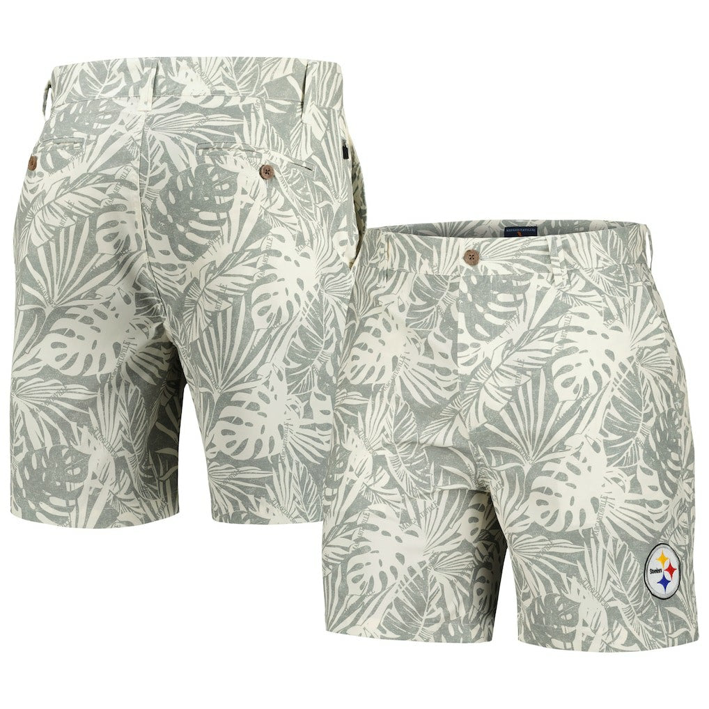 Pittsburgh Steelers Margaritaville Sandwashed Monstera Print Amphib Shorts Gray | NFL