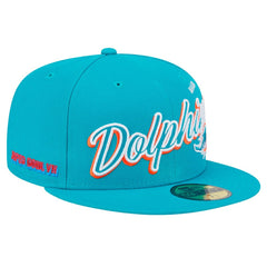 Miami Dolphins New Era Script Sided 59FIFTY Fitted Hat Aqua | NFL