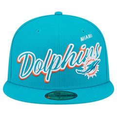 Miami Dolphins New Era Script Sided 59FIFTY Fitted Hat Aqua | NFL