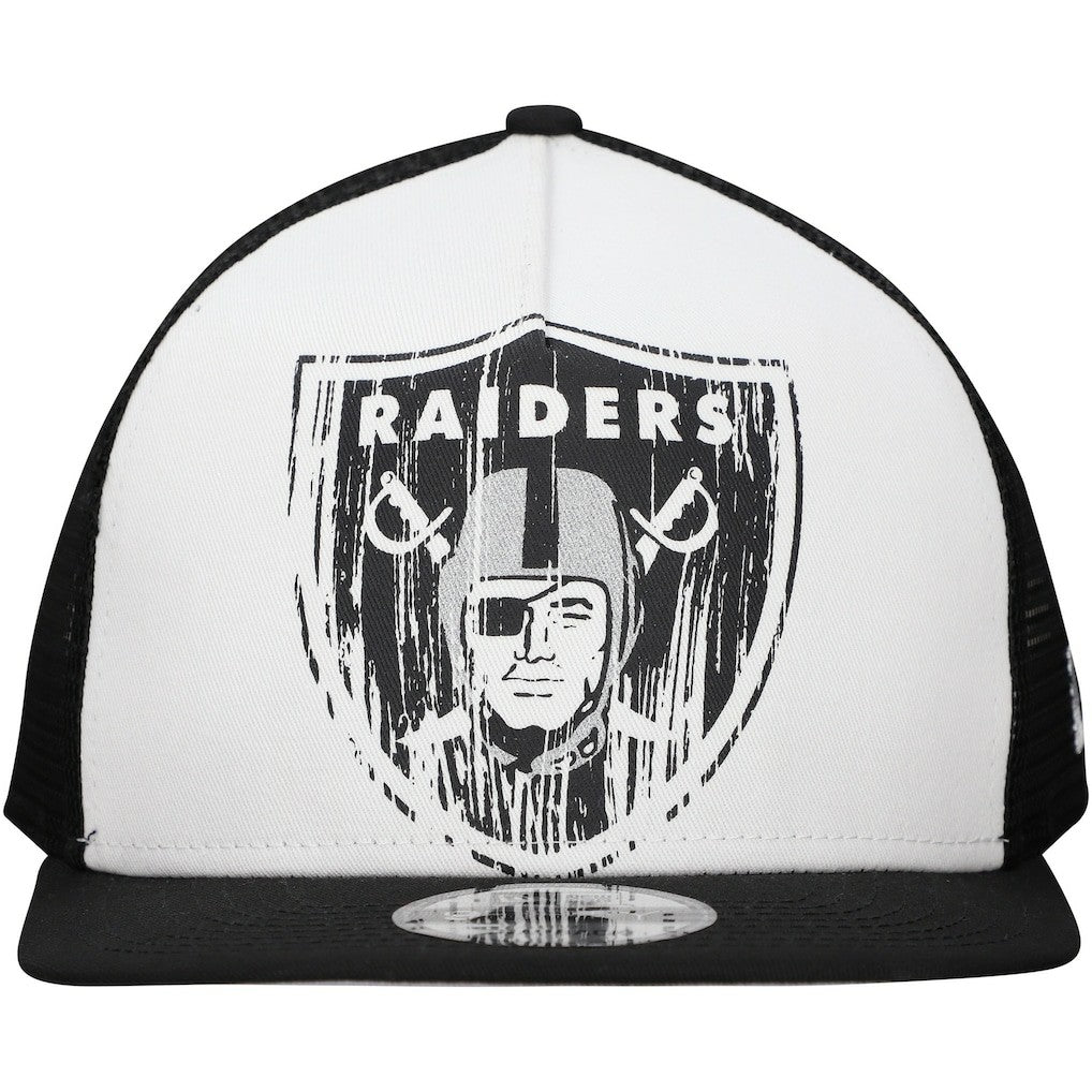 New Era Las Vegas Raiders Distressed 9FIFTY A-Frame Snapback Hat White/Black | NFL