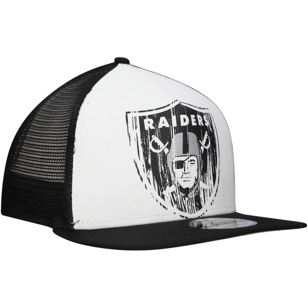 New Era Las Vegas Raiders Distressed 9FIFTY A-Frame Snapback Hat White/Black | NFL