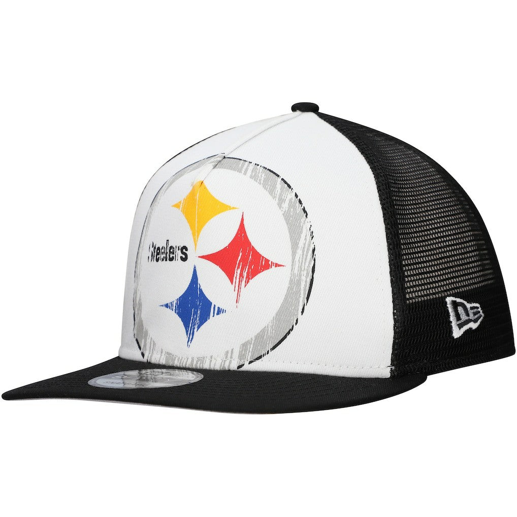New Era Pittsburgh Steelers Distressed 9FIFTY A-Frame Snapback Hat White/Black | NFL