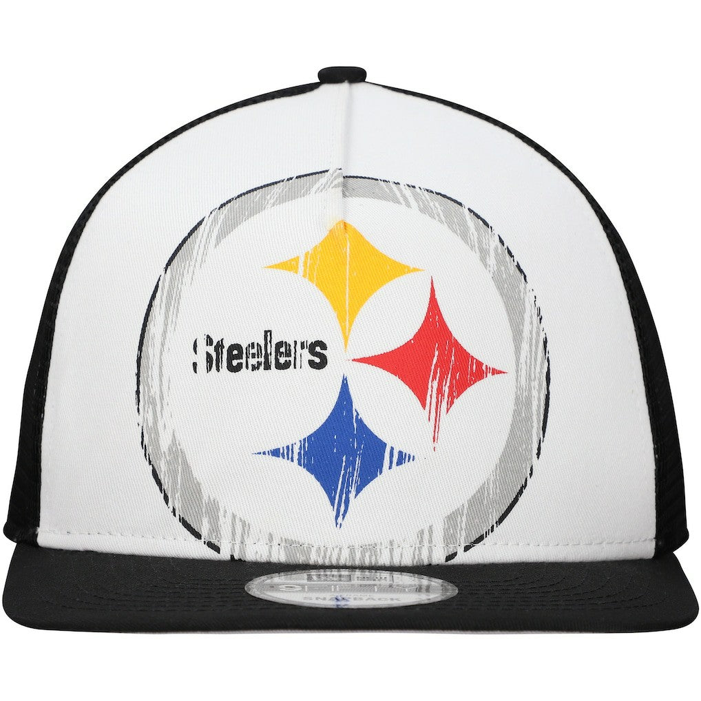 New Era Pittsburgh Steelers Distressed 9FIFTY A-Frame Snapback Hat White/Black | NFL