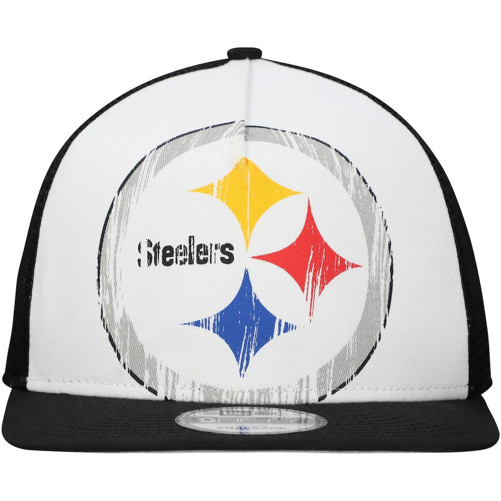 New Era Pittsburgh Steelers Distressed 9FIFTY A-Frame Snapback Hat White/Black | NFL
