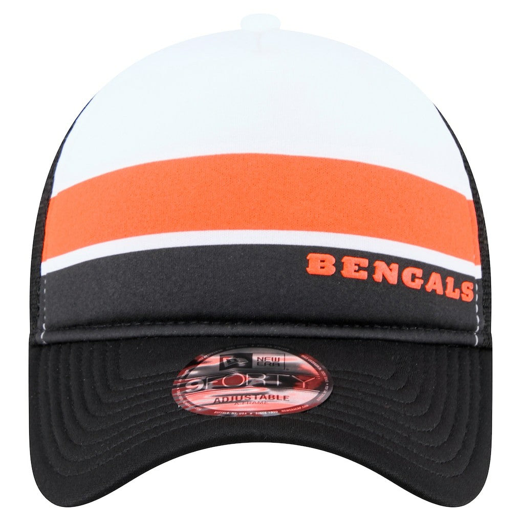 Cincinnati Bengals New Era Sport Night Color Block 9FORTY A-Frame Trucker Adjustable Hat White/Black | NFL