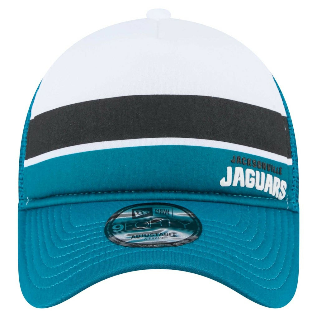 Jacksonville Jaguars New Era Color-Block 9FORTY A-Frame Trucker Adjustable Hat White/Teal | NFL