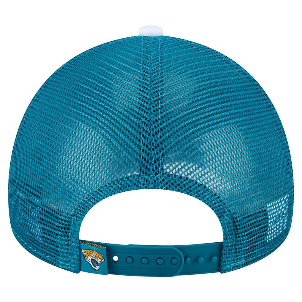 Jacksonville Jaguars New Era Color-Block 9FORTY A-Frame Trucker Adjustable Hat White/Teal | NFL