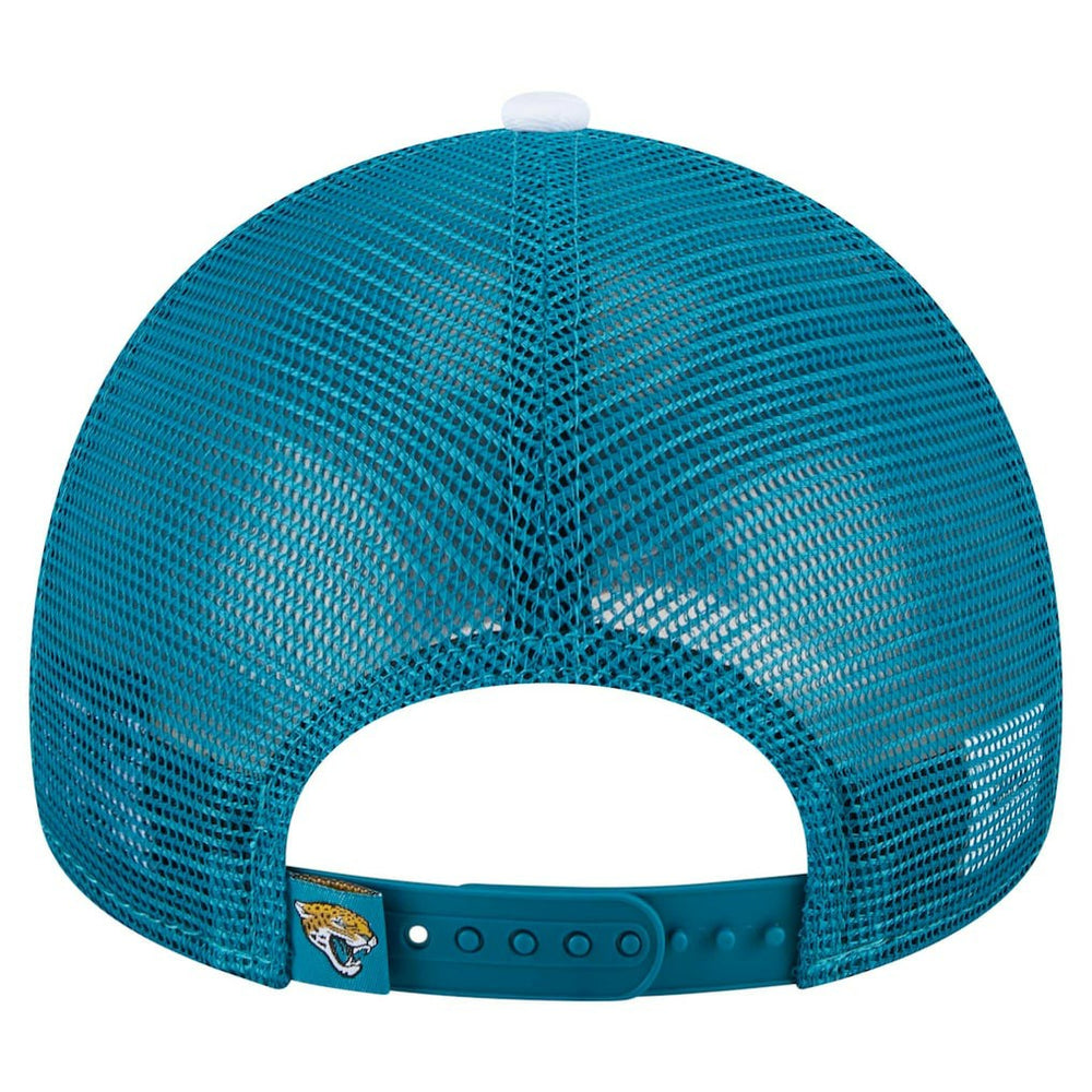 Jacksonville Jaguars New Era Color-Block 9FORTY A-Frame Trucker Adjustable Hat White/Teal | NFL