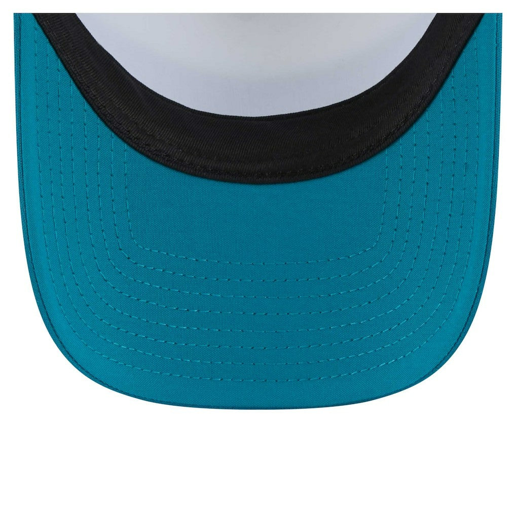 Jacksonville Jaguars New Era Color-Block 9FORTY A-Frame Trucker Adjustable Hat White/Teal | NFL