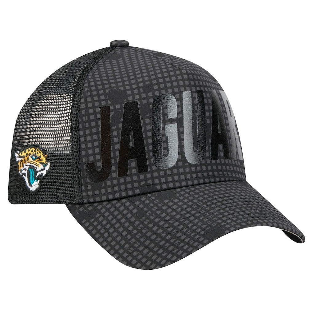 Jacksonville Jaguars New Era Midnight Ink Tonal Text A-Frame Trucker 9FORTY Adjustable Hat Black | NFL