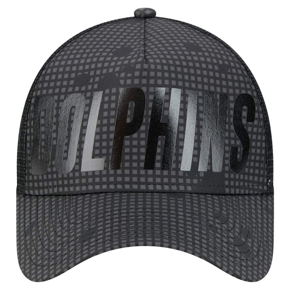 Miami Dolphins New Era Midnight Ink Tonal Text A-Frame Trucker 9FORTY Adjustable Hat Black | NFL