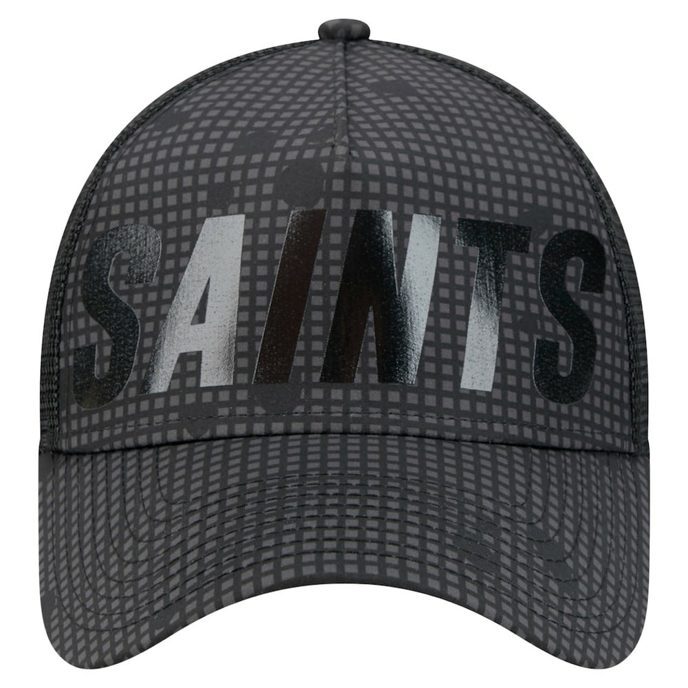 New Orleans Saints New Era Midnight Ink Tonal Text A-Frame Trucker 9FORTY Adjustable Hat Black | NFL