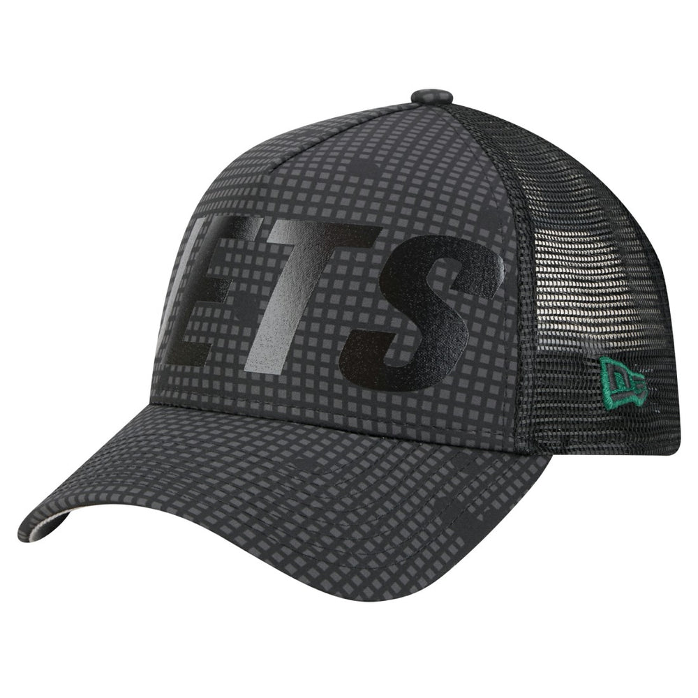 New York Jets New Era Throwback Midnight Ink Tonal Text A-Frame Trucker 9FORTY Adjustable Hat Black | NFL