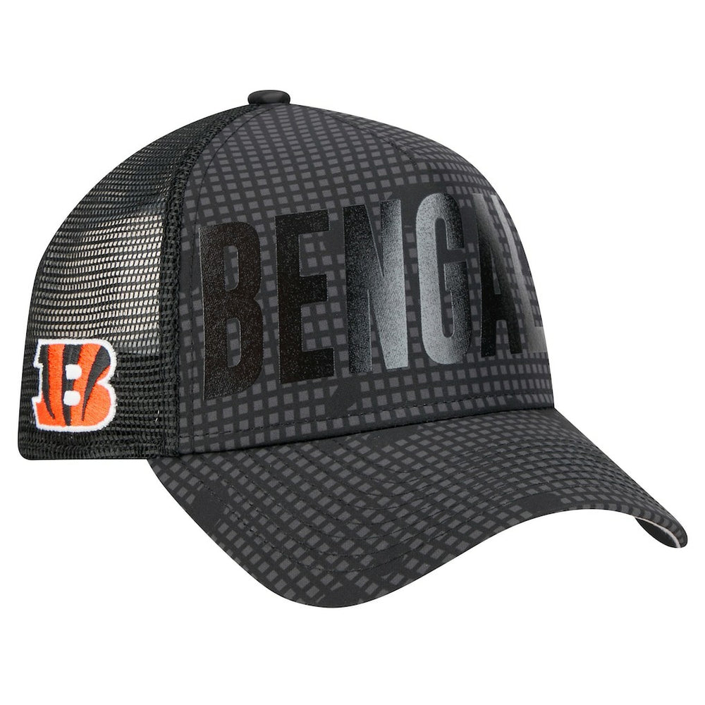 Cincinnati Bengals New Era Midnight Ink Tonal Text A-Frame Trucker 9FORTY Adjustable Hat Black | NFL
